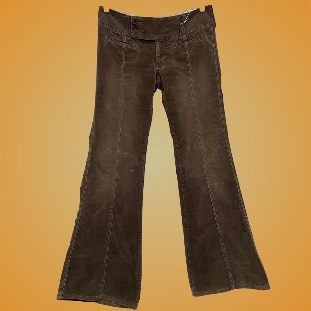 Hollister Brown Corduroy Flare Pants Belted buttons